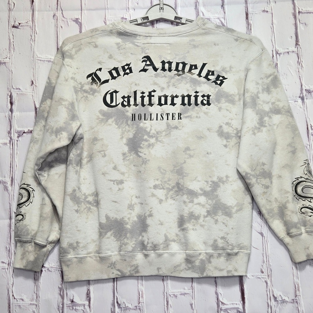 Y2K Hollister Los Angeles California Dragon Tie‎ Dye Sweatshirt Grey XS Graphic